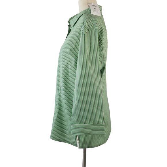 Talbots Green Blue Pink Pin Stripe Top Blouse Button Down NEW Size Large - Picture 2 of 5